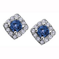 3mm Cushion Cut Sapphire and Diamond Frame Stud Earrings in 10K White Gold (0.12 CT. T.W.)